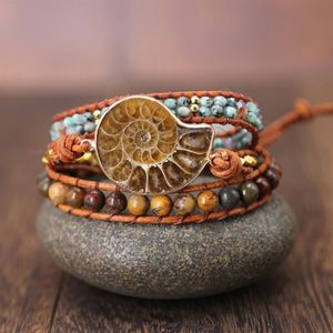 Ammonite fósseis concha caracol charme artesanal envoltório pulseira oceano reliquiae concha animal boho trançado pulseira para homens mulheres t1912276o