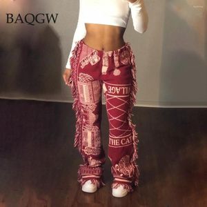 Kvinnors byxor 10 färger mode sida Tassel Patchwork trint jogger kvinnor hög midja festivalkläder casual streetwear bodycon svett