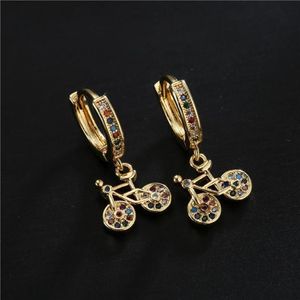 Dangle & Chandelier Unique Design Gold Color Bicycle Drop Earring Fashion Cubic Zircon Wedding Jewelry Femme Bijoux253W