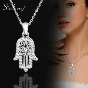 Sinleery Classic Hand of Fatima Hamsa Necklace hängen Silver Color Chain Choker Palm Statement smycken för kvinnor XL681 SSF1332C