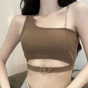 Women's Tanks HELIAR Y2K Women Chain Shoulder Strap Tank Tops With Bra Pad Sexy Beauty Back Knitting Top Girdle Belt Camis Streetwear