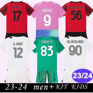 2023 24 GIROUD Kids Kit Futebol Jerseys RAFAEL LEAO BENNACER THEO PULISIC DE KETELAERE MIRANTE Home Away 3º Goleiro Criança Terno Camisas de Futebol 88854