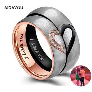 „Ich liebe dich“-Ringe, Herz-Versprechen, Edelstahl, für Sie und Ihn, echte Paare, Hochzeit, Verlobungsringe, oberer Ring, Acc288268U