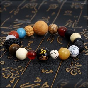 Chain Link Bracelets Buddhist Six-Character Mantra Hand String Bracelet Eighteen Seeds Handheld Rosary Natural Stones Jewelry For Men Dhkul