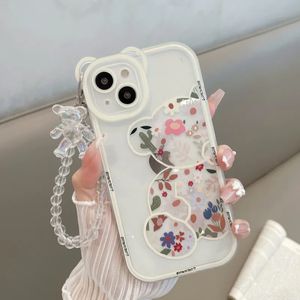 Mobiltelefonfodral söt tecknad 3D -björnarmband mjukt silikonfodral för iPhone 15 13 12 11 14 pro max xr x xs 6 7 8 plus se mini blommakåpan 231010
