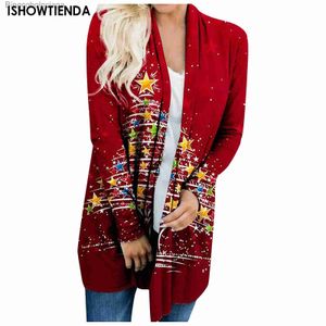 Maglioni da donna Cardigan natalizio da donna Pupazzo di neve Cervo Stampa Giacca Manica lunga Cappotto semplice Fe Abiti taglie forti Fodera in pile di poliestereL231010