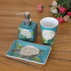 Conjunto acessório de banho Handpaint Colecionável Decoração de Casa Dispensador de Sabão Porcelana Acessórios de Banheiro Azul