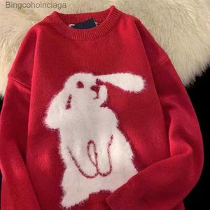 Kobiet Sweters Sweter Kaii Kaii Rabbit Wzór O NEC KOBIET SWEATER SWEATER Zima Zima Piękny luźny sweter na drutach Pull L231010