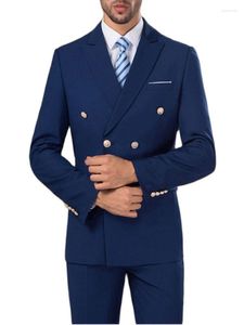 Men's Suits 2023 Double Breasted Formal Royal Blue Blazer Trousers Mens 2Pcs Groomsman Wedding Party Wear Suit(Jacket Pants Tie)