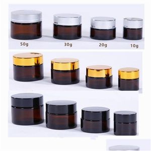 Förpackningsflaskor grossist 5g 10g 15g 20g 30g 50g Amber Brown Glass Face Cream Jar Refillable Bottle Cosmetic Makeup Storage Container DHTA7