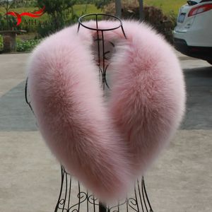 Scarves Real Fur Collar Winter 100% Genuine Natural Pink Scarf Coat Jacket Shawl Women Female Big Size neck Furry Clothing Acces 231009