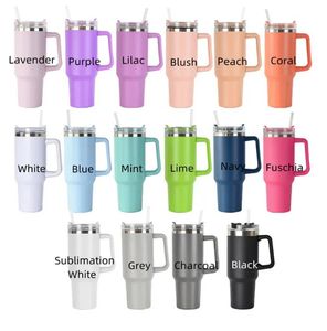 20 Colors 40oz Stainless Steel Tumbler with Handle and Straw Vacuum Sealed Insulated Travel Mug LG15