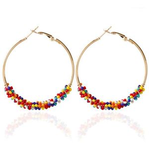 Shuangr Rice Bead Temperament Ear Clip Hoop Alloy Round Big Circle Geometric Earrings高品質のビッグイヤリング12301