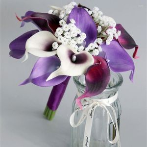 Flores decorativas buquê de casamento artificial calla-lírio jogando flor para cerimônia de aniversário