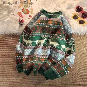女性のセーター醜いクリスマスセーターシカニット特大のプルオーバーソフトウォーム品質のハラジュクフェスティバルo-neckヴィンテージカジュアルメンズ衣料品l231010