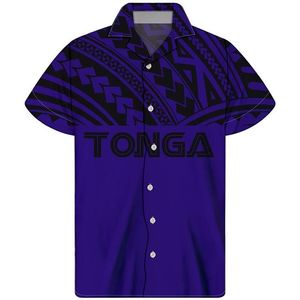 Мужские повседневные рубашки HYCOOL Тонга с тату-принтом, темно-синяя винтажная мужская рубашка с коротким рукавом на пуговицах большого размера, Гавайский пляж Cust242G
