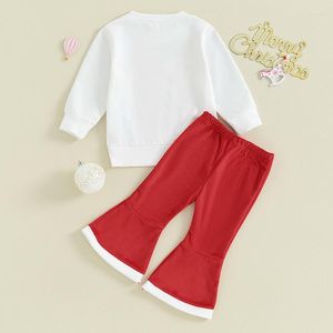 Clothing Sets Toddler Baby Girl Christmas Outfit Santa Claus Crewneck Sweatshirt Velvet Flared Pants Winter Clothes 6M-4T