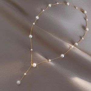 Pendant Necklaces XF800 Solid 18K Gold Natural Pearl Necklace Au750 Fine Jewelry Chocker Round Aniversary Gift For Women White X536 231010