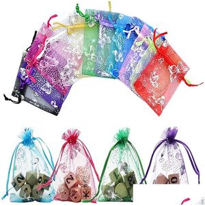 Torby do przechowywania 100pcs/działka przezroczyste torebki dstring organza dla dzieci prysznice prezenty ślubne torby biżuterii pakiet home garde dhc9w