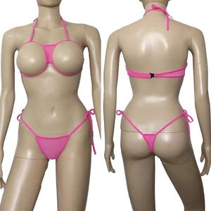 Anime rosa donne sexy costume da bagno bikini con seno aperto lingerie set reggiseno senza coppe top perizoma biancheria intima babydoll per ragazza scuola giapponese248Q