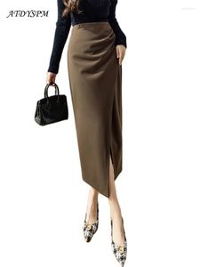 Skirts Fashion Autumn Winter Woolen For Women Elegant High Waist Folds Straight Split Wrap Hip Long Vintage OL