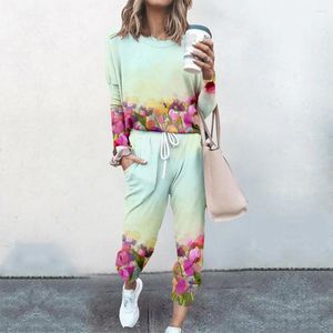 Kadın Hoodies Yağlı Boya Çiçek Grubu Tam Frame 3D İki Parça Set Trailsuit Pullover Homewear Sweatshirt Pantolon 2023 Sonbahar İlkbahar