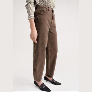 Calças femininas totem-mulheres algodão reto barril jeans perna larga denim cintura alta rua casual mulheres roupas carga