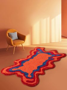 Carpets 70s Retro Psychedelic Groovy Tufted Rug for Living Room Bedroom Fluffy Red Trippy Abstract Area Home Decor Bathroom Mat 231010