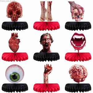 Outros suprimentos para festas de eventos Festa de Halloween Ornamento de favo de mel Atmosfera de terror Sangrento Mãos quebradas Pernas Mesa Ventilador de papel Bolas de favo de mel 9pcs Q231010