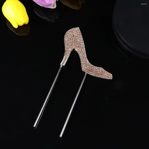 Cake Tools 1pc High-Heeled Shoes Topper Glitter Alloy Rhinestone Birthday Party Pick Food Decoration Supplies (Gold)