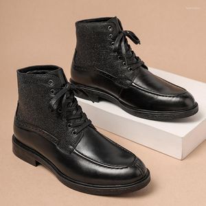 Boots A028 Men's Cow Genuine Leather Lace Up Man Shoes High Calf Male Footwear British Winter Motorbike Vintage