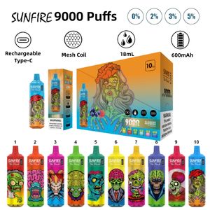 Orijinal 9000 Puflar Tek Kullanımlık E Sigara RGB 18ml Önceden doldurulmuş şarj edilebilir vape cihazı sızıntılı tasarım buharı 0mg 20mg 30mg 50mg Büyük puf pod tütün çubukları