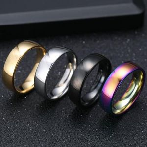 Bulk lots 100pcs Mix lot GOLD SILVER BLACK RAINBOW 6mm Stainless Steel Wedding Rings Simple Band Engagement Rings Unisex 229Y