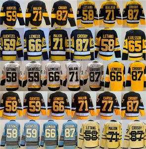 Hóquei no gelo reverso retro 58 Kris Letang Jersey Man 66 Lemieux 87 Sidney Crosby 71 Evgeni Malkin 59 Jake Guentzel Stadium Series Clássicos Heritage Winter Classic