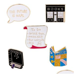 Pins, broches bonitos esmalte livros broches mulheres homens livraria carretel criativo dos desenhos animados pinos crachá para crianças moda jóias presente jóia dhy02