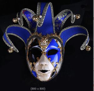 أقنعة الحفلات كاملة الوجه الرجال نساء فينتريان مسرح Jester Joker Masquerade قناع مع أجراس Mardi Gras Party Ball Halloween New Chims Christmas Cosplay Cosplay