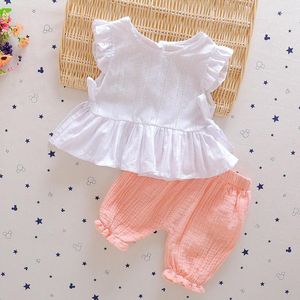 Clothing Sets 2023 Summer Girls Kids Cotton Flying Sleeve T-shirt Top Shorts Suit Comfortable Cute Baby Clothes Children