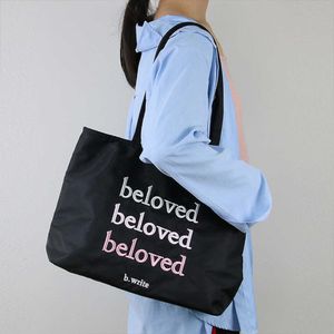 Bolsa de lona bordada com letras simples e leve, bolsa de ombro para estudantes, à prova d'água, grande capacidade, bolsa de ombro 231010