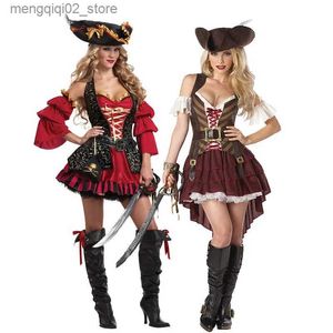 Temadräkt Lady Carnival Halloween Caribbean Pirates Elizabeth Come Captain Huntress Clubwear Play Suit Cosplay Fancy Dress Q240307
