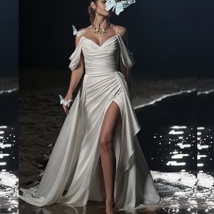 Sexy praia vestidos de casamento sem costas fora do ombro lado dividir vestidos de noiva plus size boêmio vestido de noiva