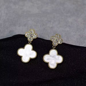 Kolczyki projektanta cztery liść Colver biżuteria 18k złoto plated Agate Mother-of-Pearl Vintage Stud