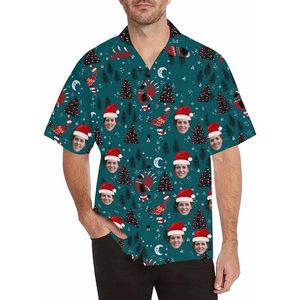 Camicia hawaiana natalizia da uomo con design personalizzato per il volto, camicia funky personalizzata con bottoni casual a maniche corte con pupazzo di neve, regalo di compleanno