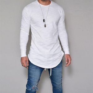 Men's T-Shirts Men Slim Fit O Neck Long Sleeve Muscle Tee Hipster T Shirt Casual Tops Hip Hop Basic Curved Hem Fall299S