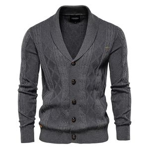 Suéteres masculinos AIOPESON Algodão Argyle Cardigan Homens Casual Único Breasted Cor Sólida Negócios Mens Cardigans Inverno Moda Camisola Homem 231010