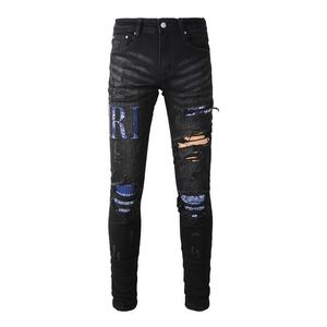 Дизайнерские мужские джинсы фиолетовые джинсы Fashion High Street Hole Star Patch Мужские женские брюки с вышивкой в виде звезды эластичные облегающие брюки брюки 854285885