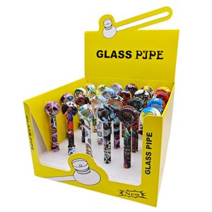 24pcs Glass water transfer pipe hand smoking accessories water pipes Colorful Bong Portable washable smoking pipes for smoking tobacco