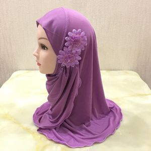 Ethnic Clothing H1404 Beautiful Small Girl Hijab With 2 Flowers Islamic Scarf Hats