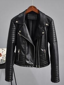 Mulheres de couro falso ftlzz outono jaqueta feminina turndown colarinho plutônio motocicleta preto punk casaco feminino rebite zíper outerwear 231010
