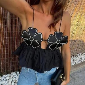 Canotte da donna Fiore Spaghetti Strap Canotte Chic Fashion Senza maniche Tie-Up Backless Ruffled Gilet Top Summer Club Streetwear