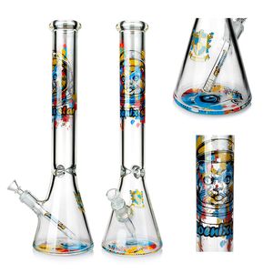 Tubi dell'acqua con bong grande da 18 pollici di altezza con decalcomanie piattaforme petrolifere a tema lupo Tiger Bear con ciotole di vetro downstem design misto di spessore 7 mm